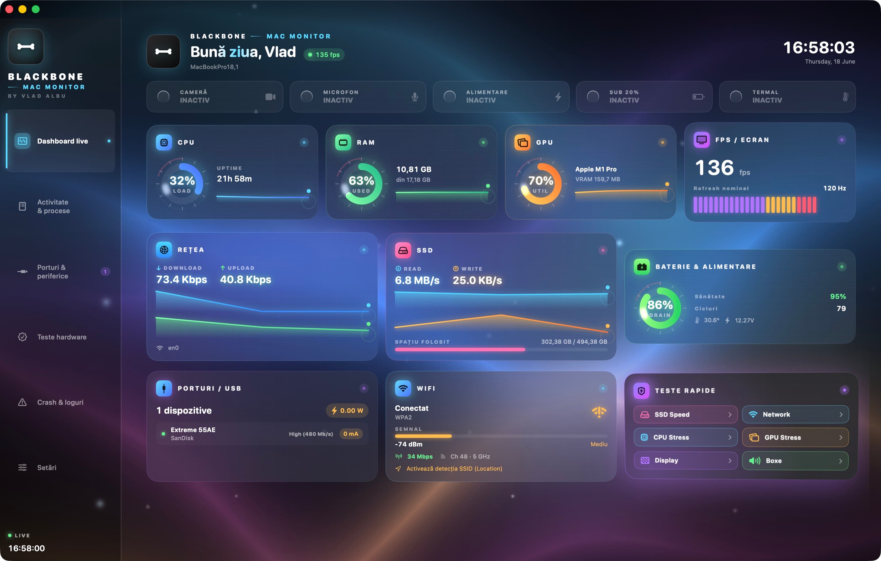 BlackBone mac Monitor — Dashboard live
